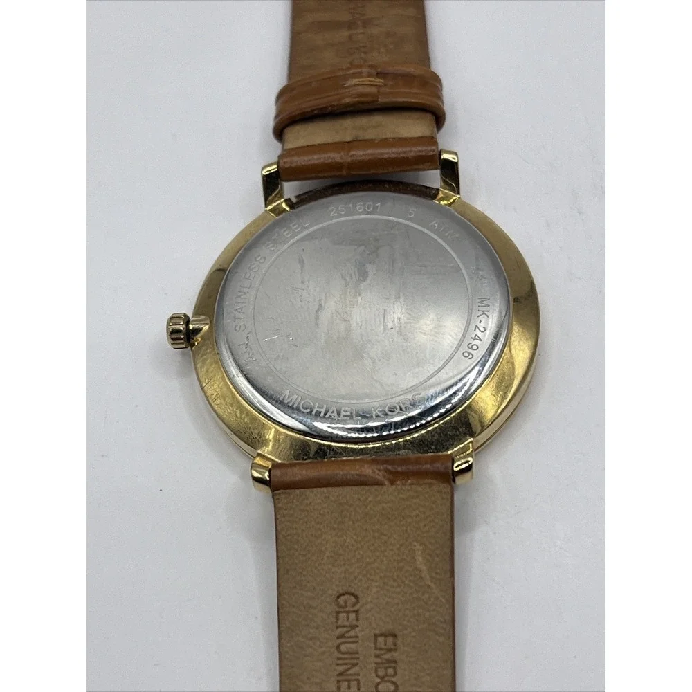Michael Kors Jaryn Women's Watch Brown Tan Leather Gold Tone MK2496- New Battery